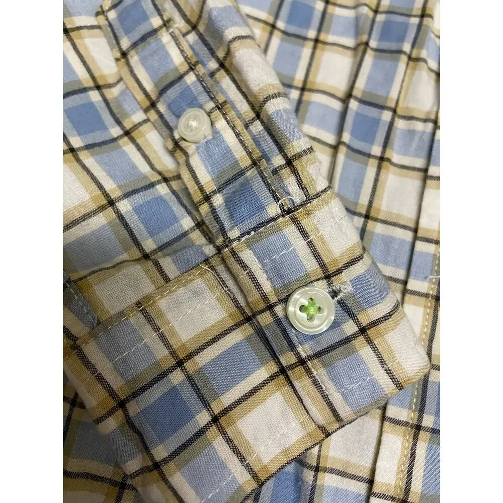 Gymboree Boys Shirt Size XS 3 4 Wilderness Club Plaid Dusty Blue Button Up Front